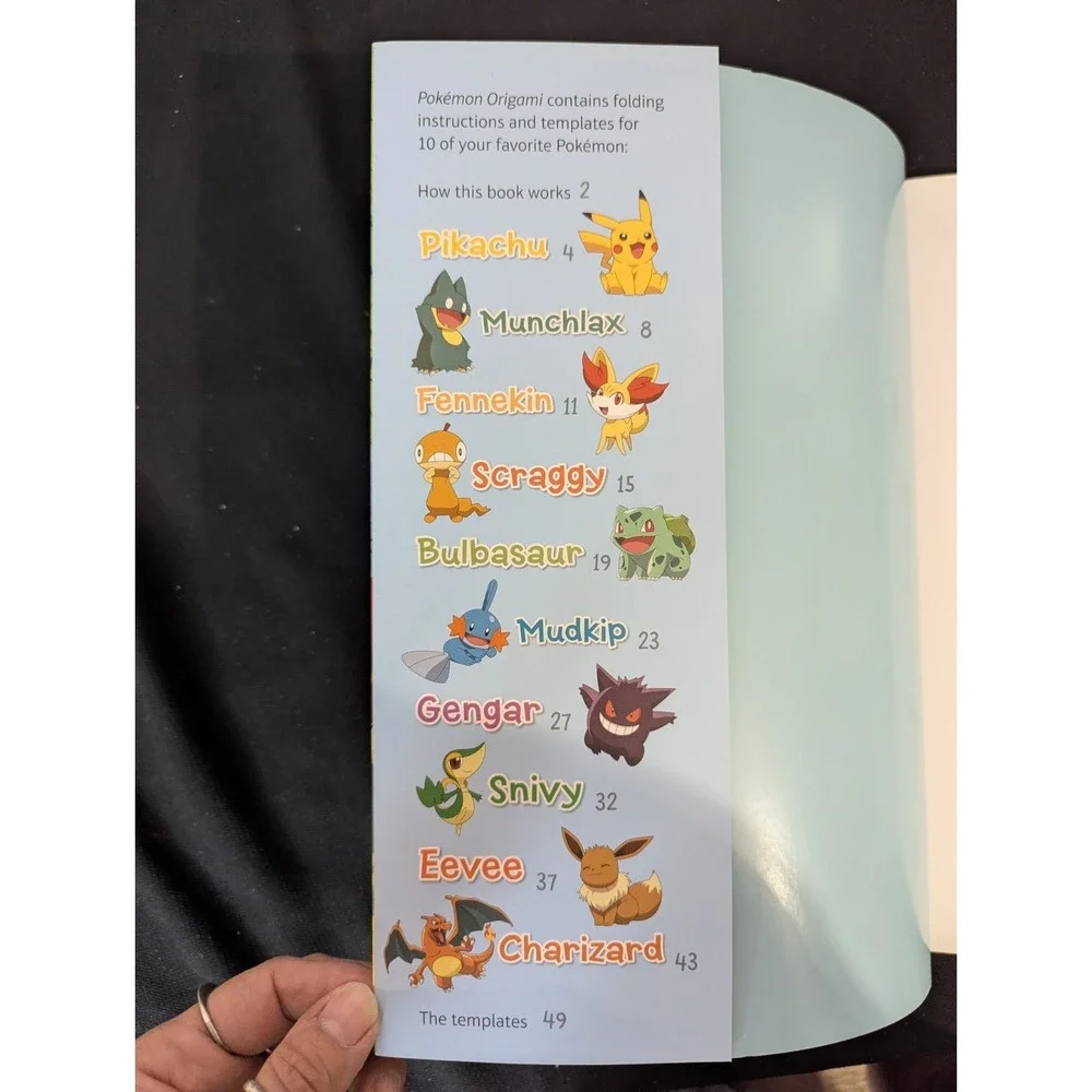Pokémon Origami fold your own Pikachu Charizard Scraggy Bulbasaur Munchlax Eevee
